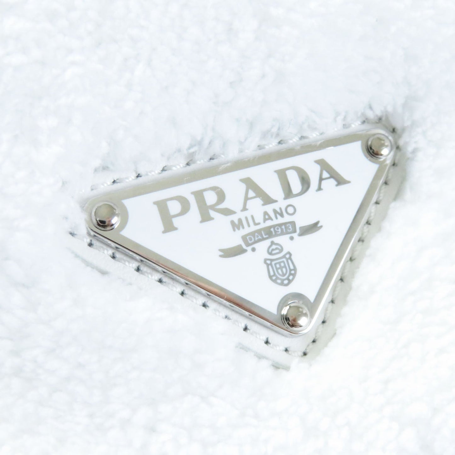 PRADA Tote Bag 1BG130 pile White Black , BIANCO NERO SPUGNA