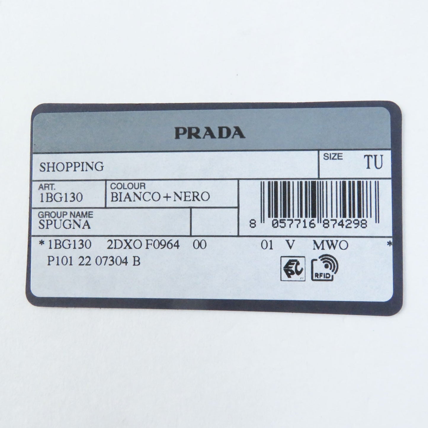 PRADA Tote Bag 1BG130 pile White Black , BIANCO NERO SPUGNA