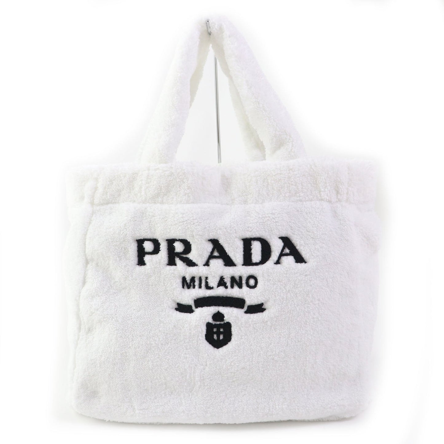 PRADA Tote Bag 1BG130 pile White Black , BIANCO NERO SPUGNA