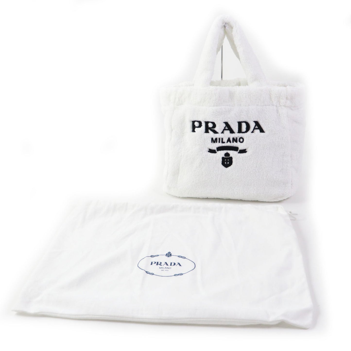 PRADA Tote Bag 1BG130 pile White Black , BIANCO NERO SPUGNA