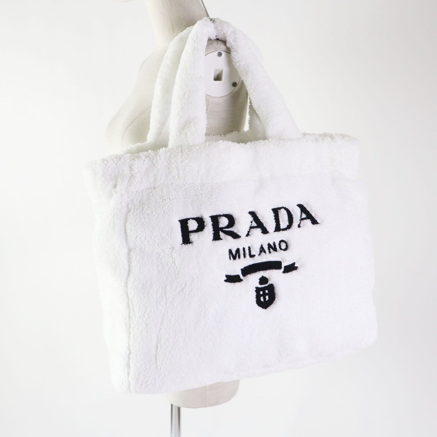 PRADA Tote Bag 1BG130 pile White Black , BIANCO NERO SPUGNA