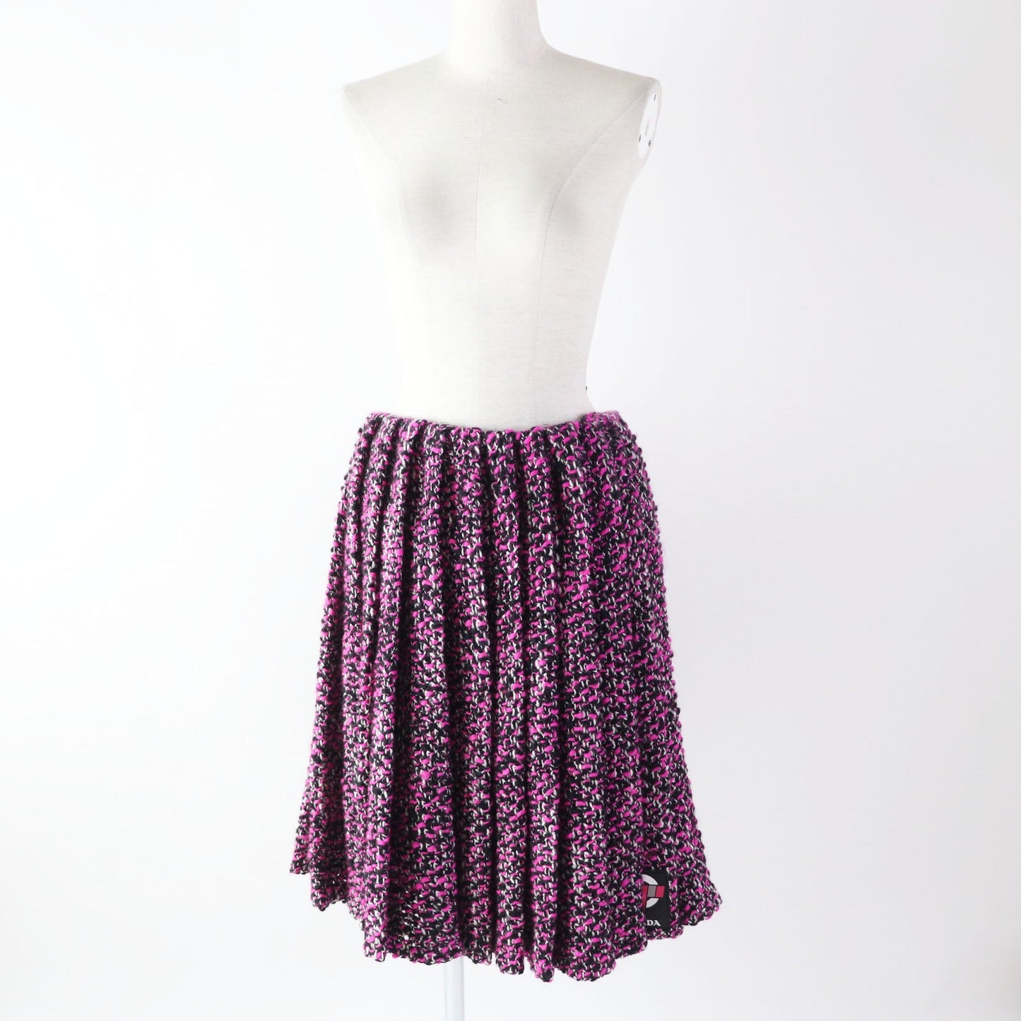 PRADA Pleated skirt P1320 wool pink black white 40