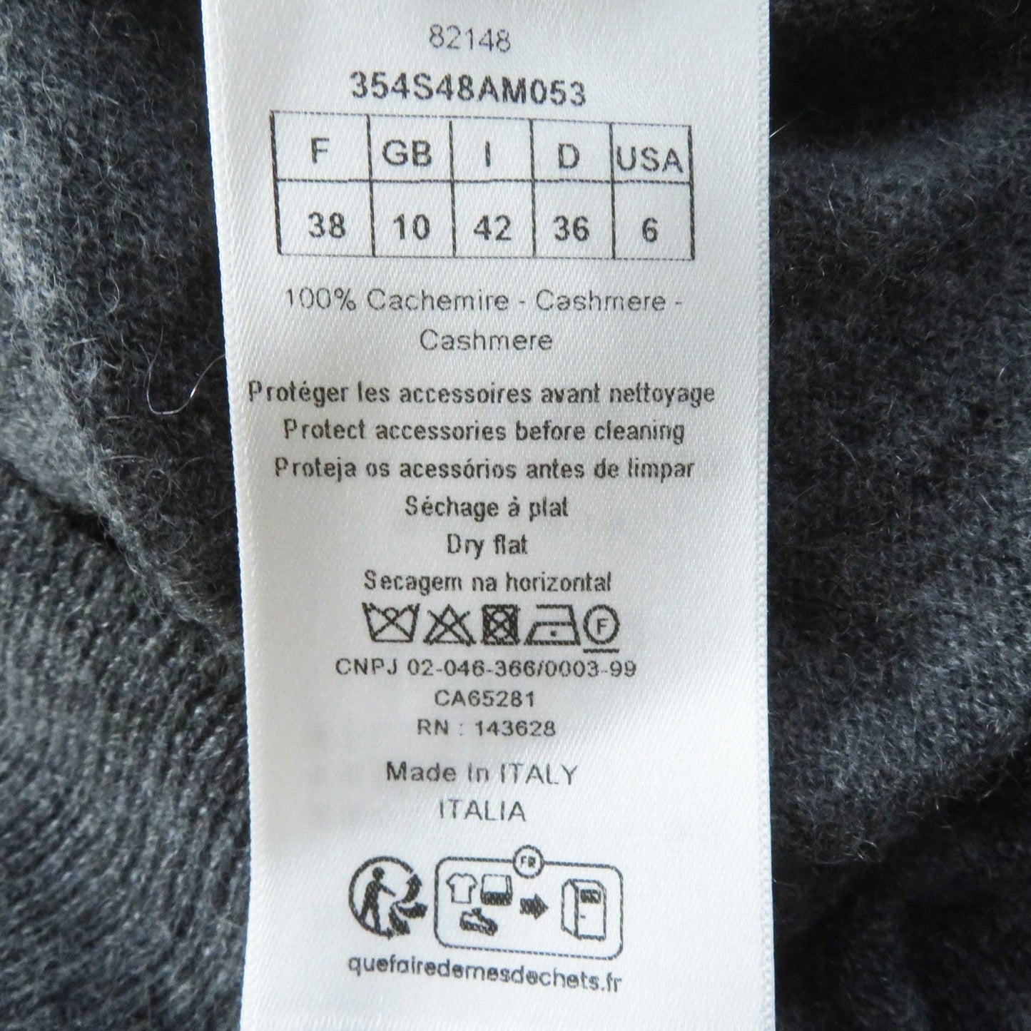 Christian Dior knit 354S48AM053 cashmere Charcoal gray 42
