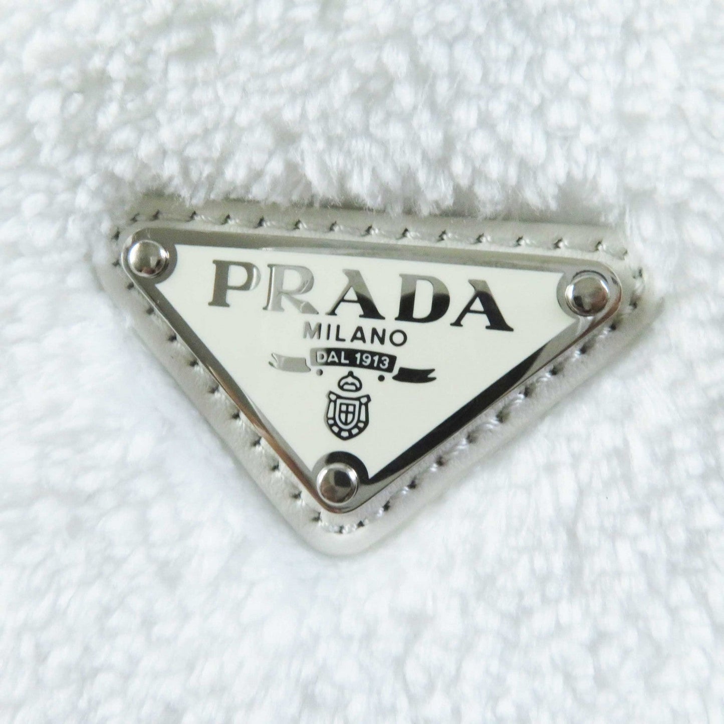 PRADA Tote Bag 1BG130 pile Bianco Nero terry