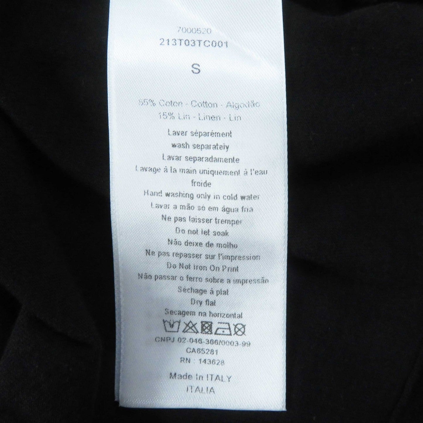 Christian Dior Short sleeve T-shirt 213T03TC001 cotton black S