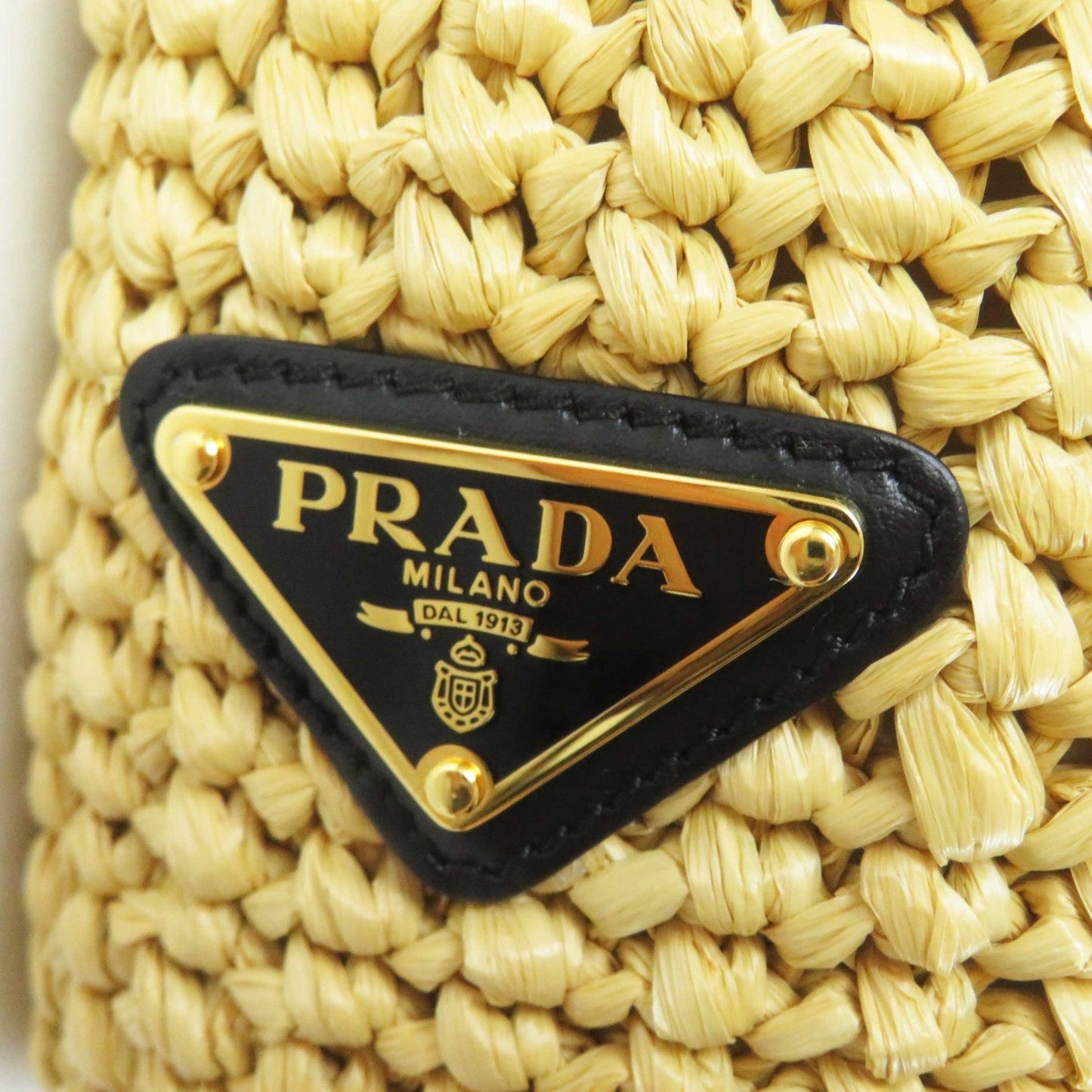 PRADA Tote Bag 1BG422 Main: Raffia Natural black small crochet Women Used