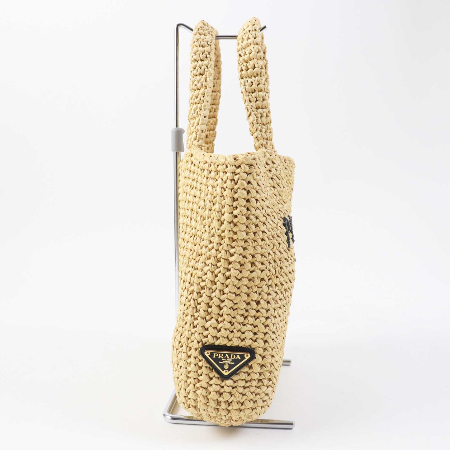 PRADA Tote Bag 1BG422 Main: Raffia Natural black small crochet Women Used