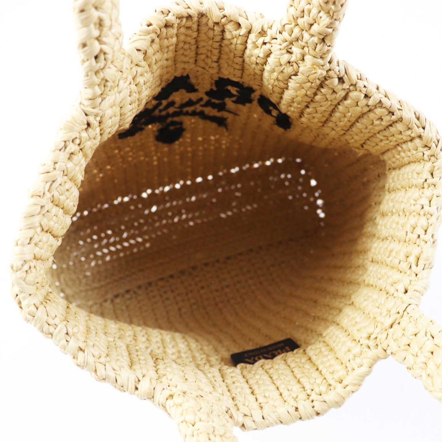 PRADA Tote Bag 1BG422 Main: Raffia Natural black small crochet Women Used