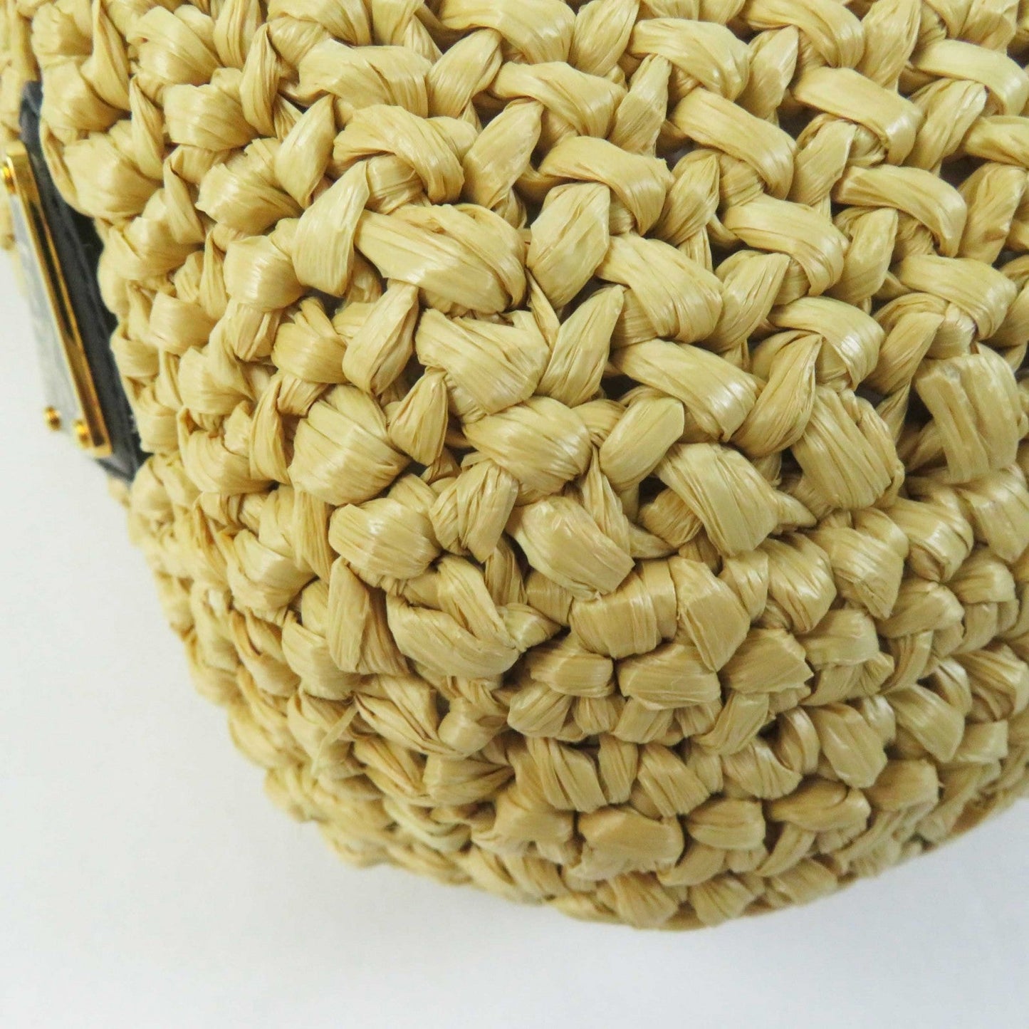 PRADA Tote Bag 1BG422 Main: Raffia Natural black small crochet Women Used