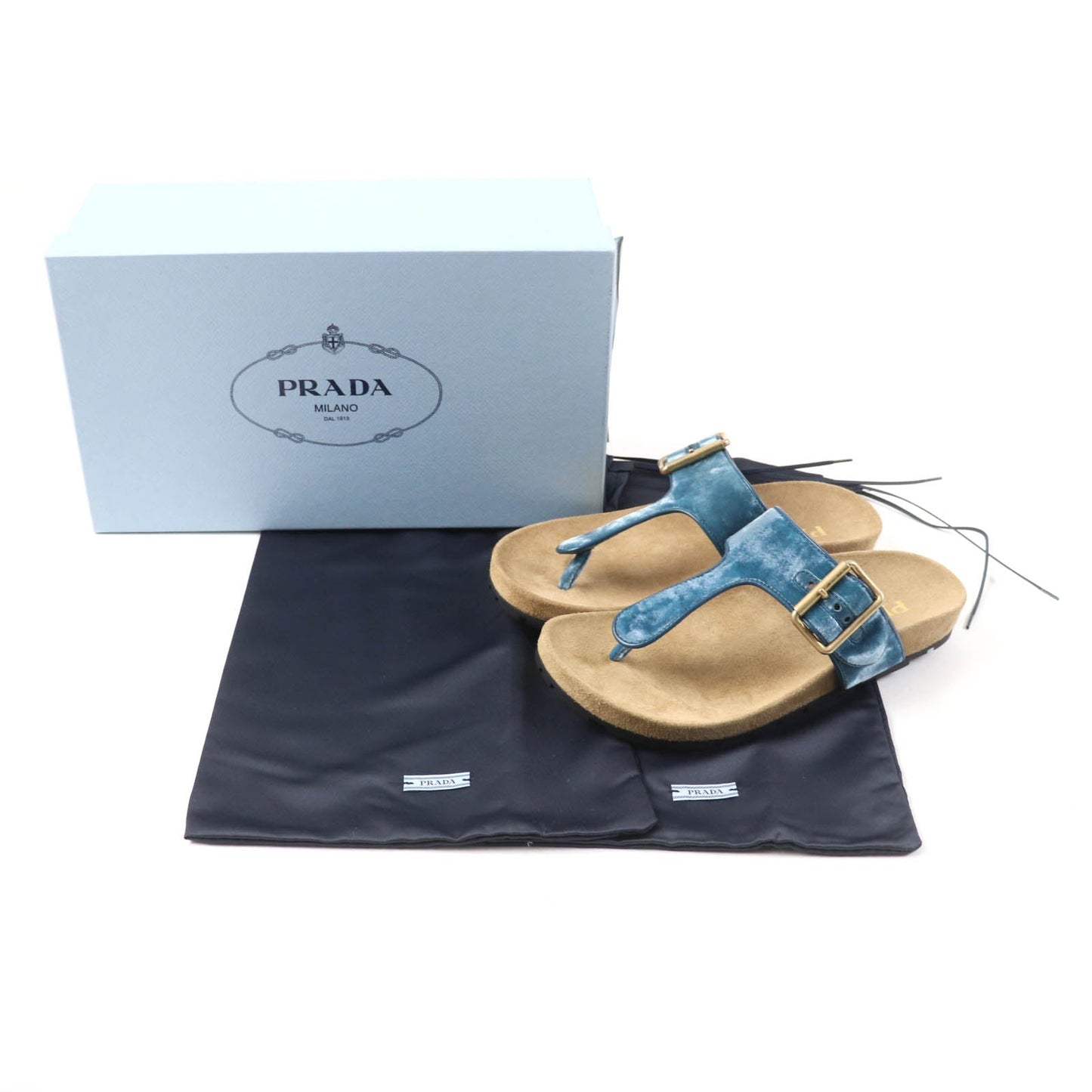 PRADA Sandals 1Y392I Velour, Polyurethane blue Thong sandals 36 1/2