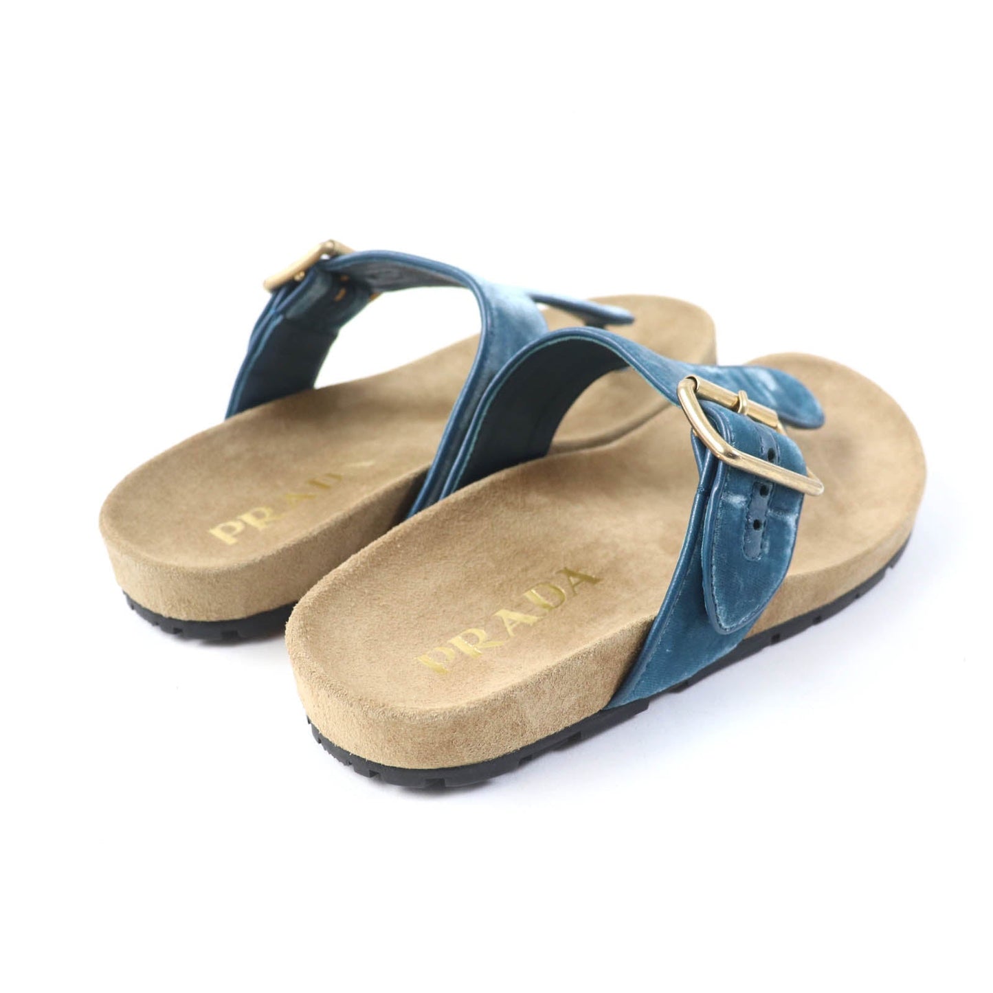 PRADA Sandals 1Y392I Velour, Polyurethane blue Thong sandals 36 1/2