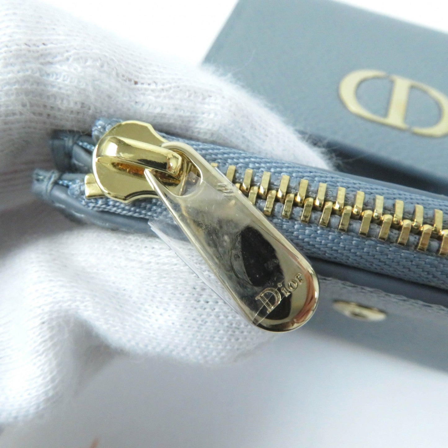 Christian Dior Tri-fold wallet Grain Calfskin Leather Cloud blue 30 Montagne Lotus Wallet