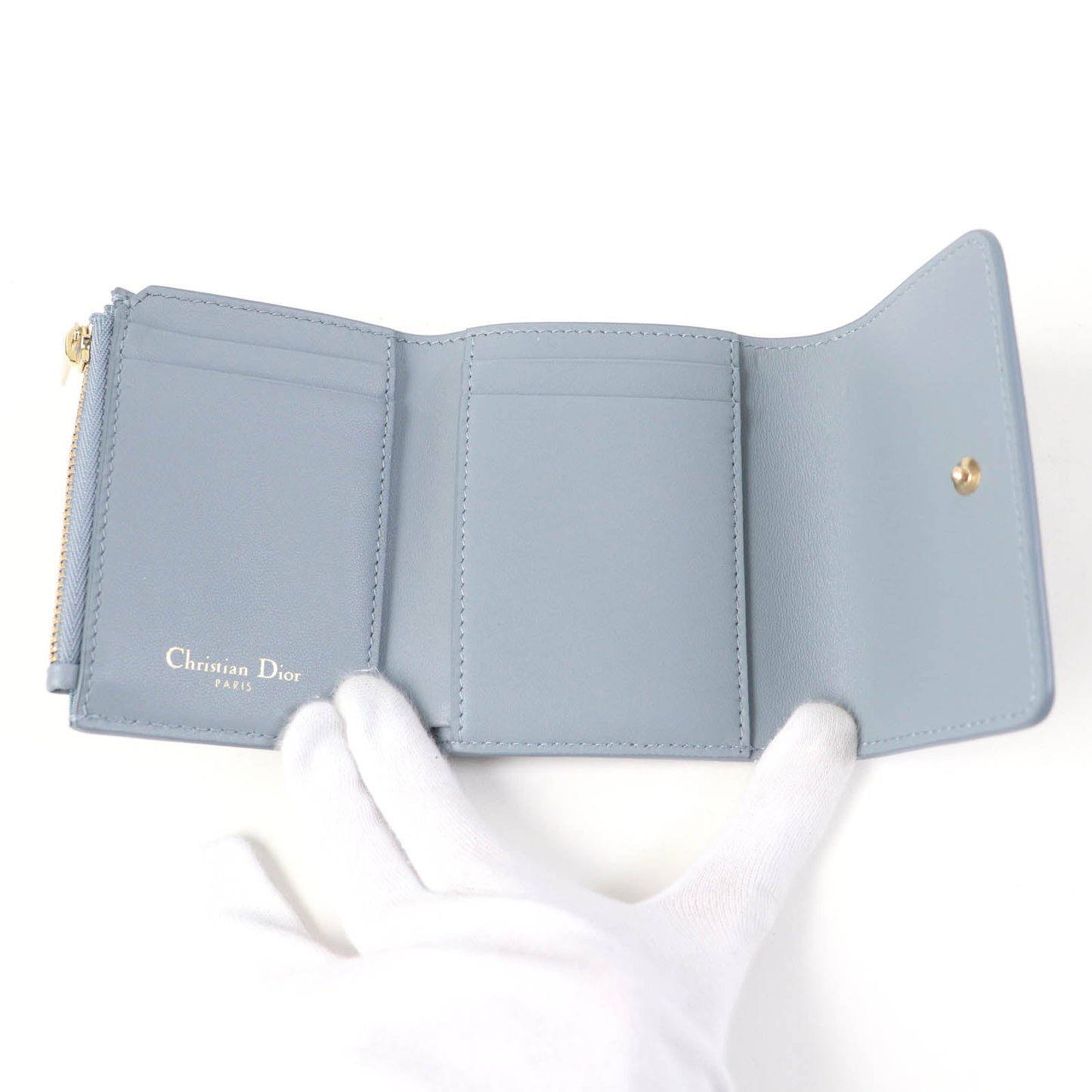 Christian Dior Tri-fold wallet Grain Calfskin Leather Cloud blue 30 Montagne Lotus Wallet
