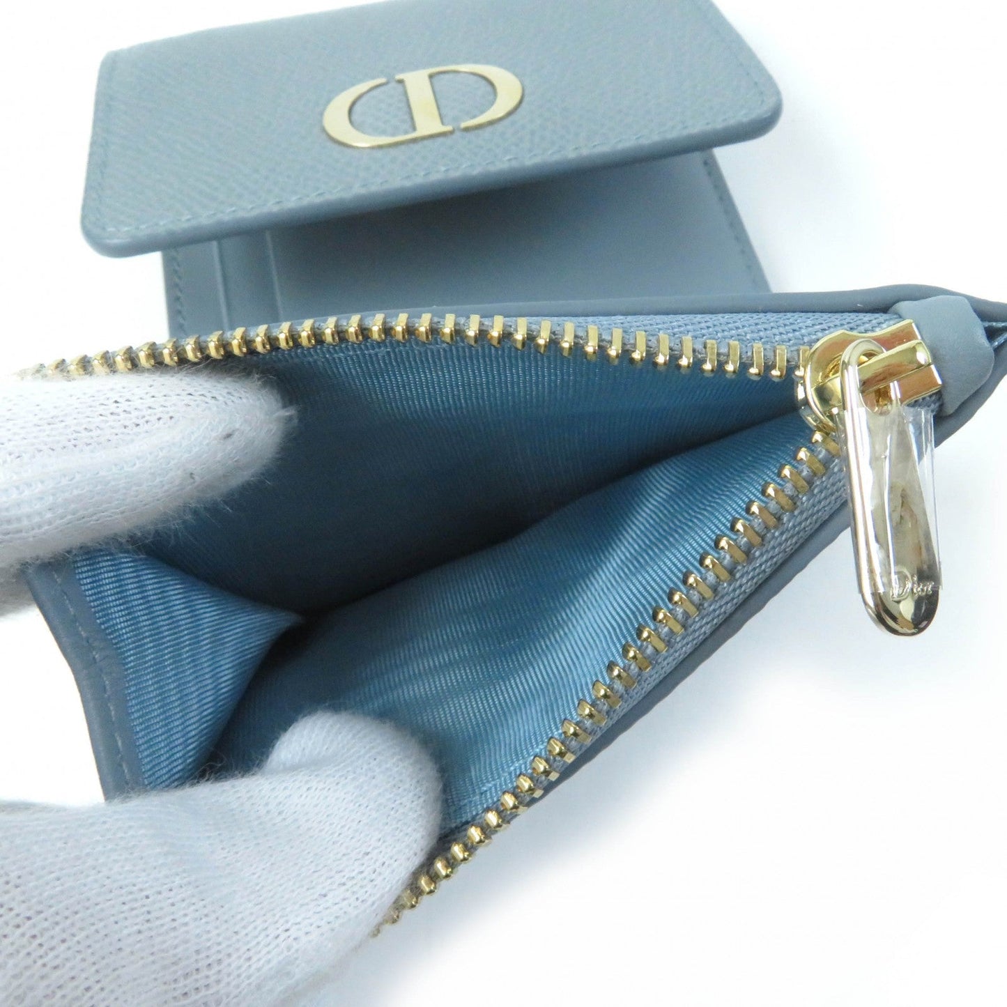 Christian Dior Tri-fold wallet Grain Calfskin Leather Cloud blue 30 Montagne Lotus Wallet