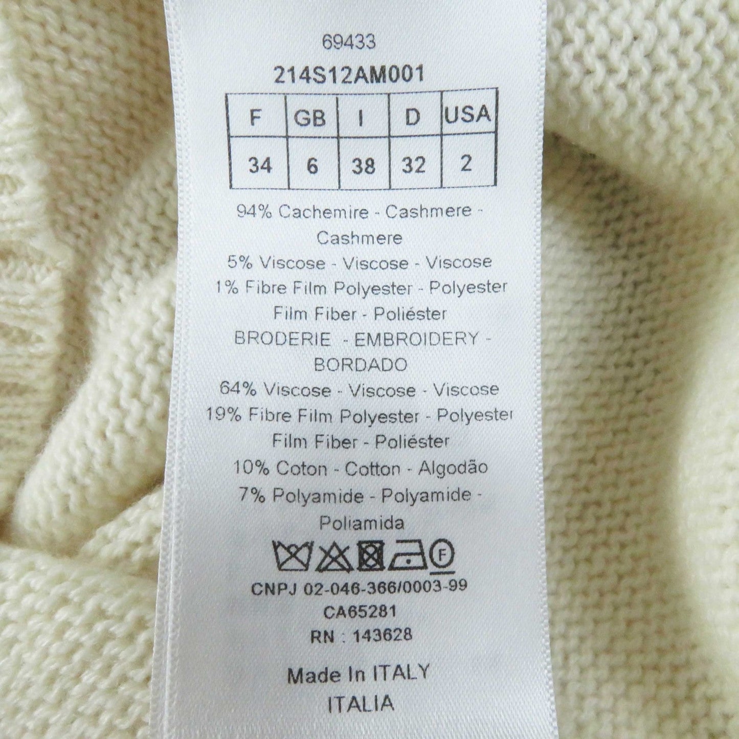 Christian Dior knit 214S12AM001 cashmere Ivory Gold 38
