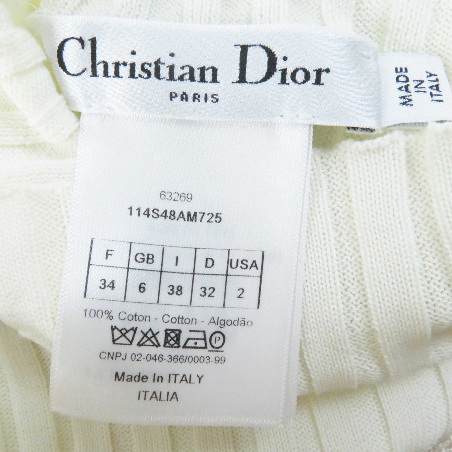 Christian Dior Short sleeve knit 114S48AM725 cotton White black 38