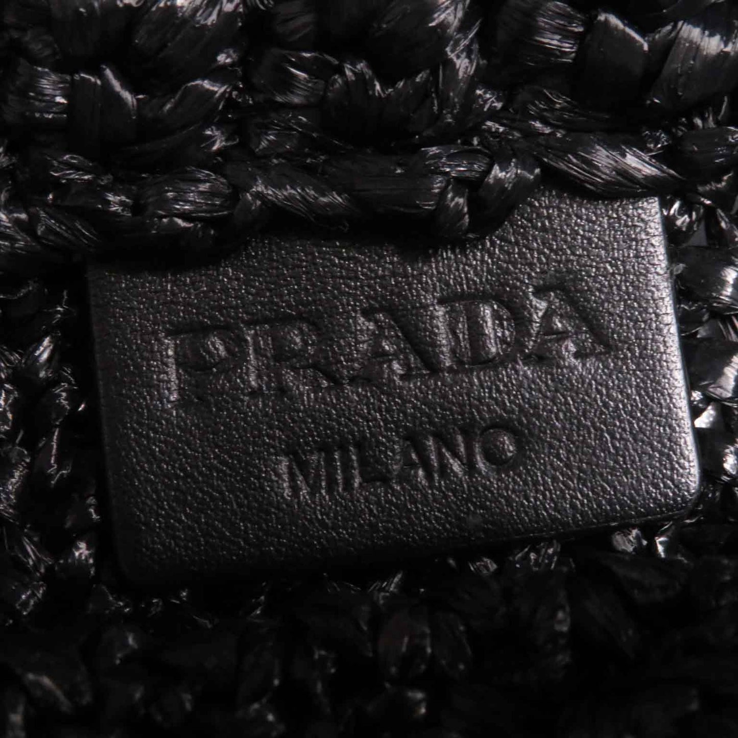 PRADA Tote Bag 1BG422 Raffia Black White small crochet