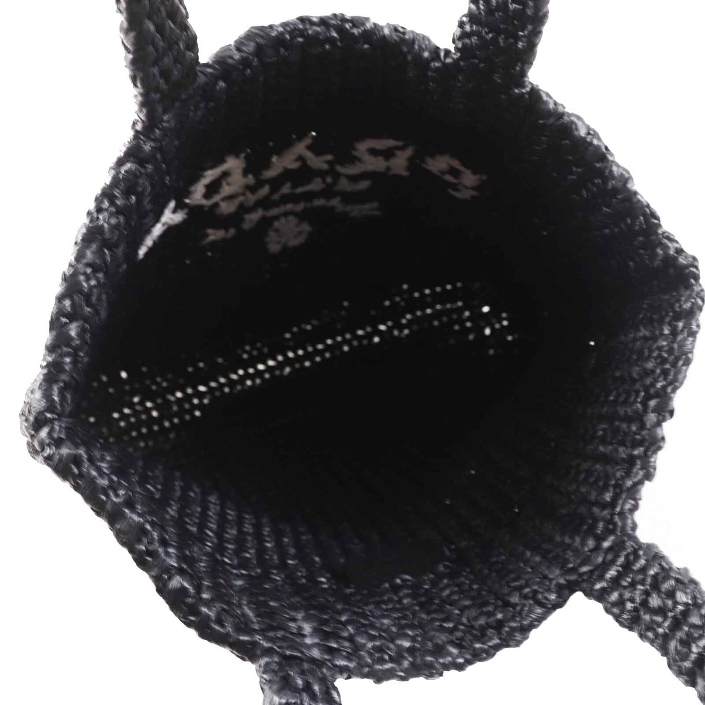 PRADA Tote Bag 1BG422 Raffia Black White small crochet