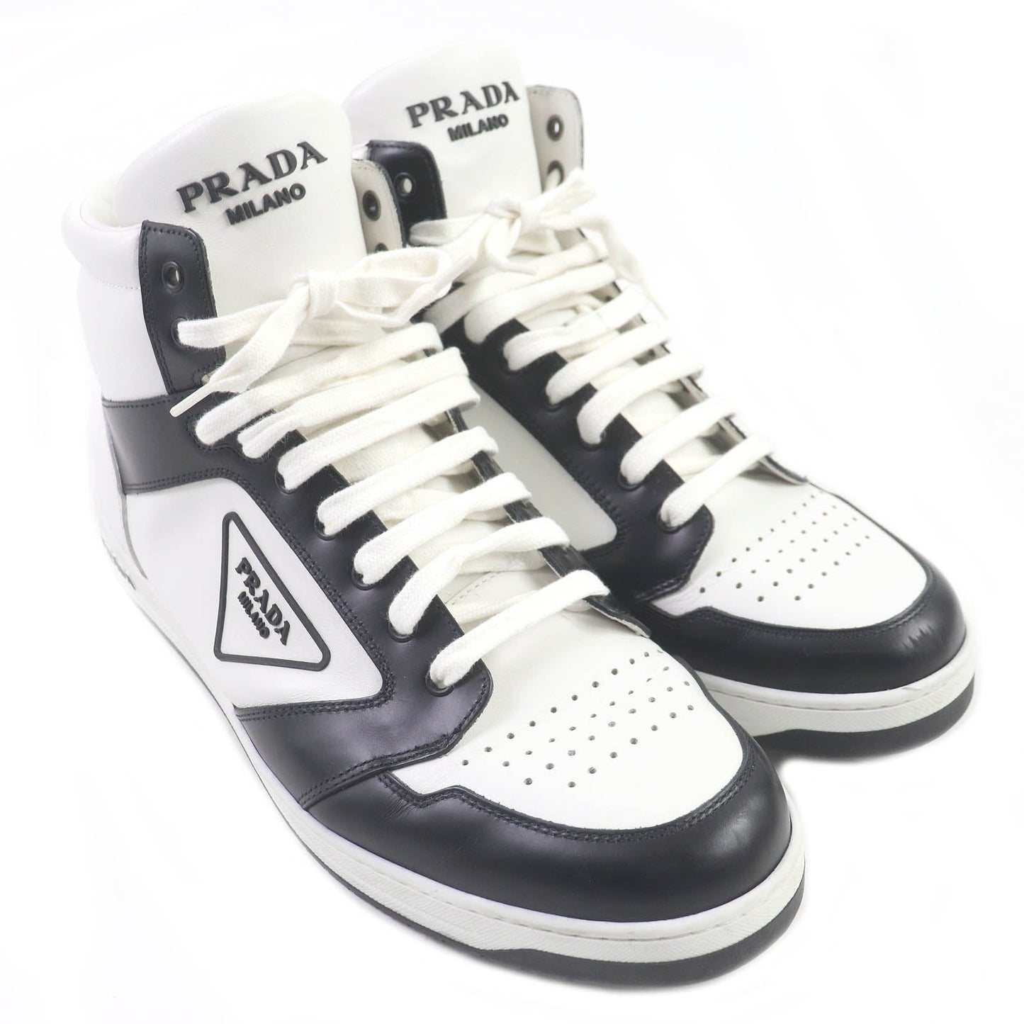 PRADA High cut sneakers 2TE182 leather White black 10