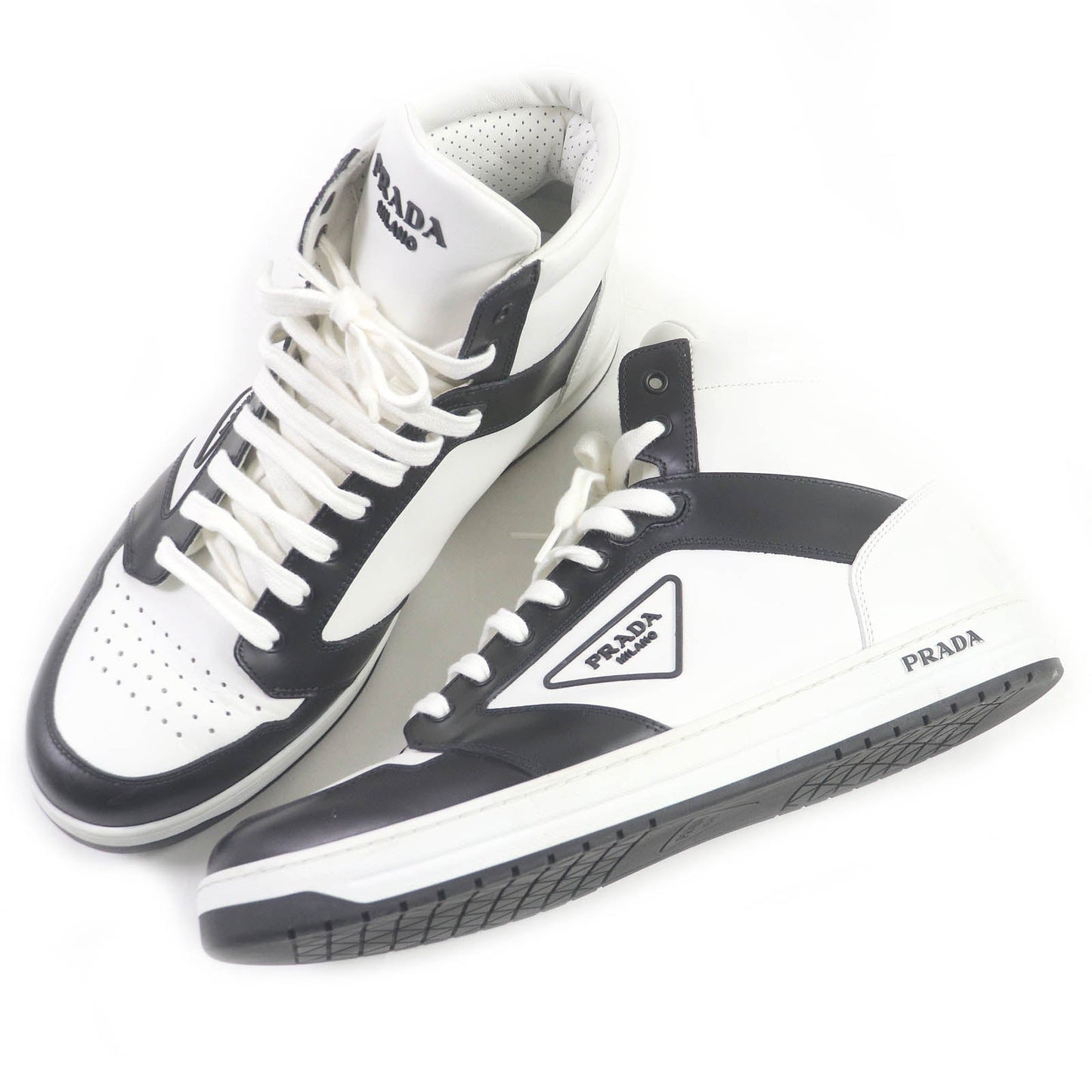 PRADA High cut sneakers 2TE182 leather White black 10