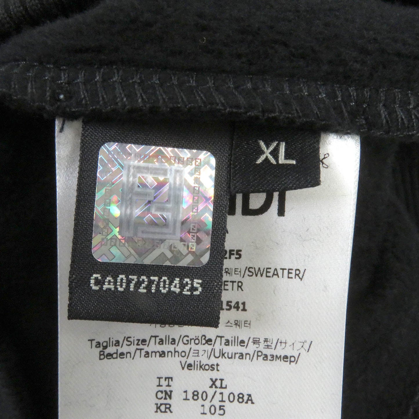 FENDI sweat FY0178 cotton black XL