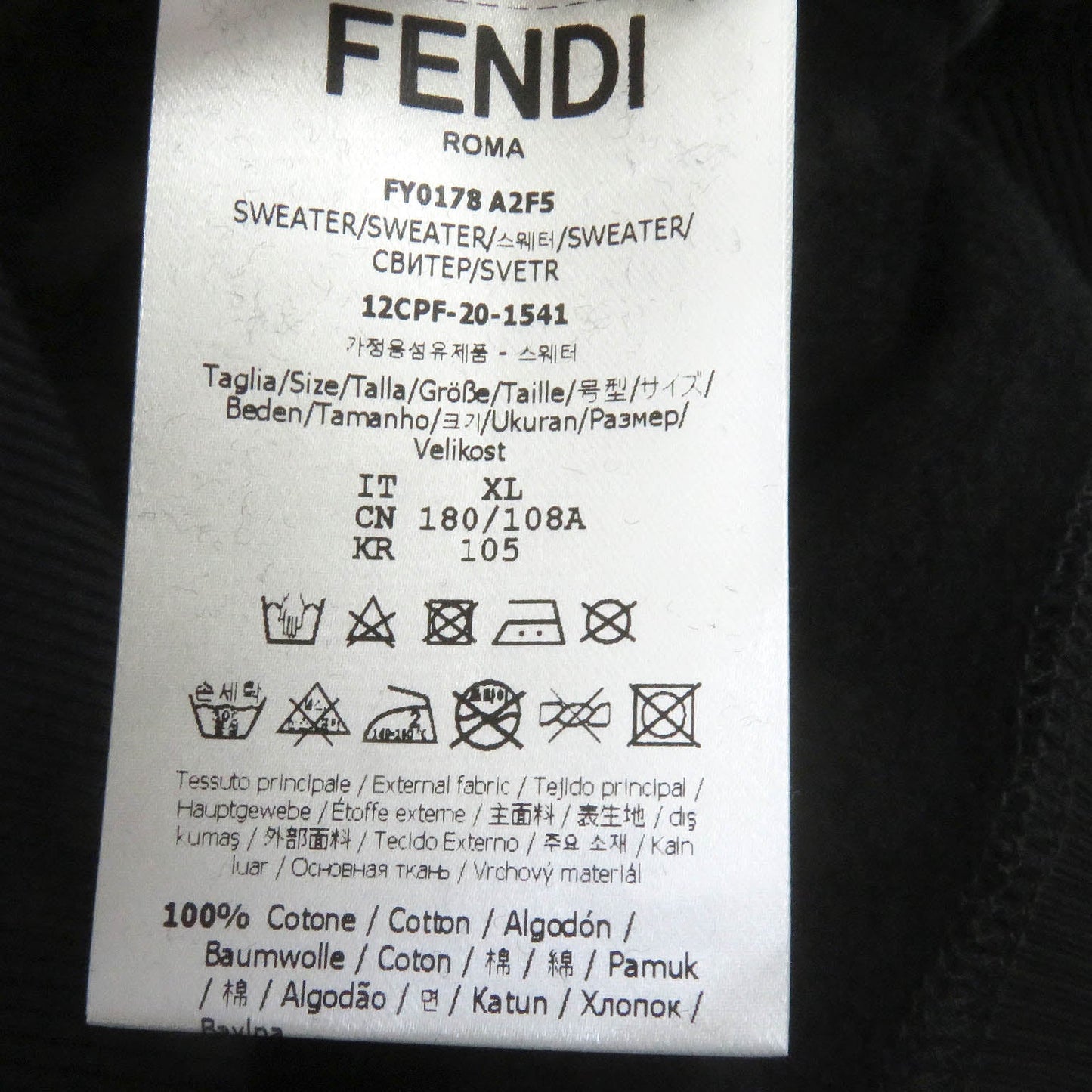 FENDI sweat FY0178 cotton black XL