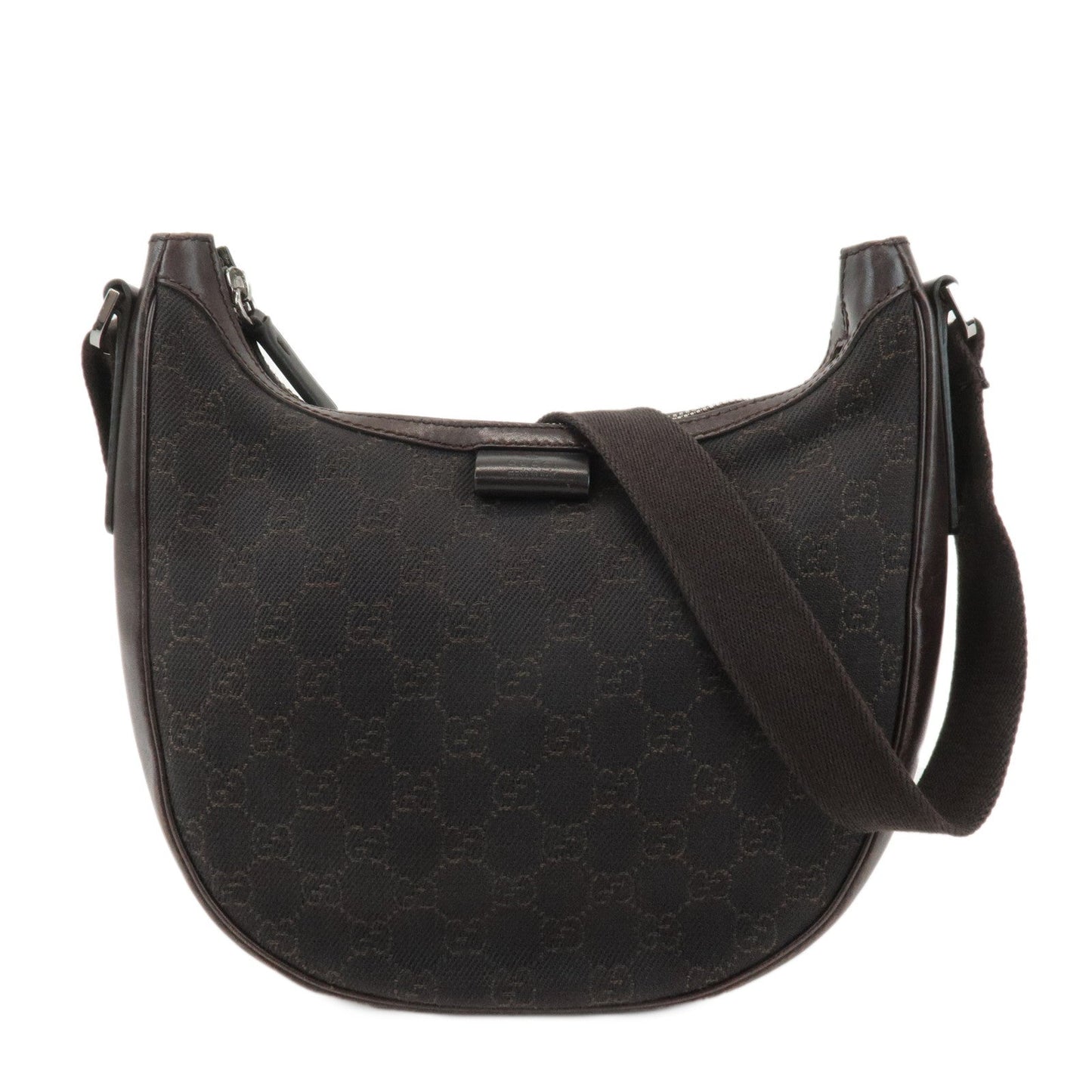 GUCCI GG Denim Leather Shoulder Bag Crossbody Dark Brownk