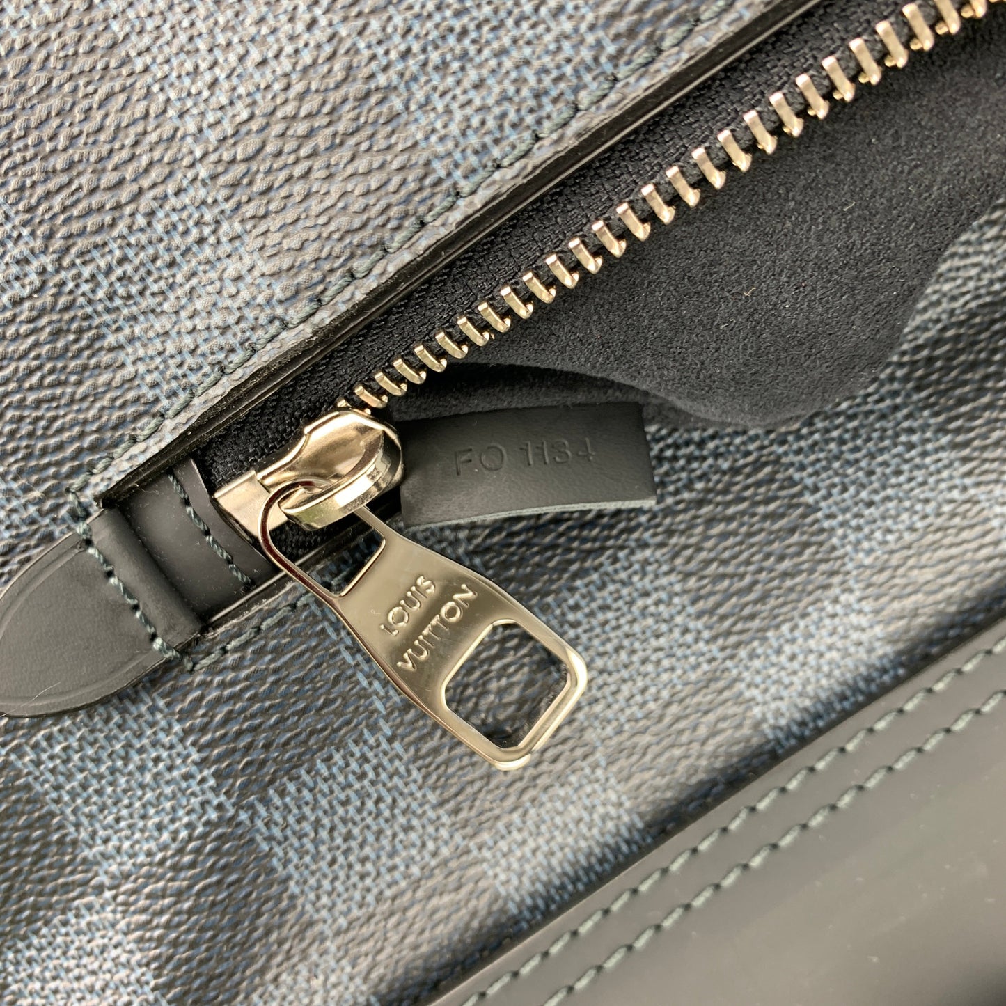 LOUIS VUITTON Cobalt & Black Damier Leather Trim Canvas Greenwich Tote Bag