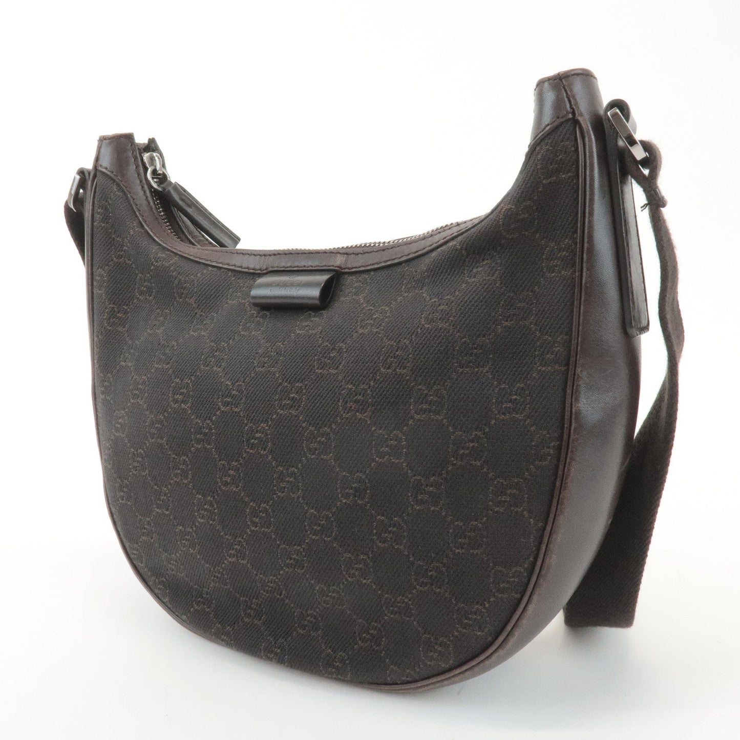 GUCCI GG Denim Leather Shoulder Bag Crossbody Dark Brownk