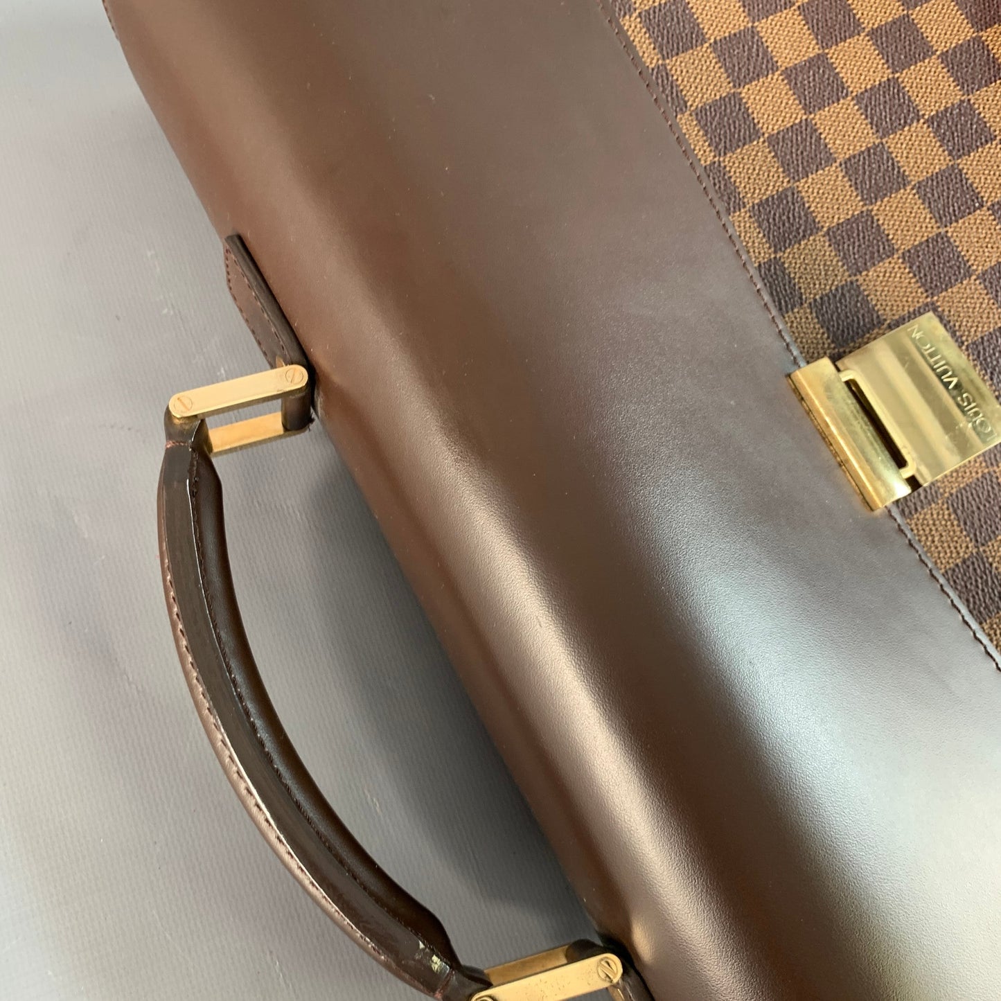 LOUIS VUITTON Ebene Brown Beige Damier Leather Coated Canvas Briefcase Bag