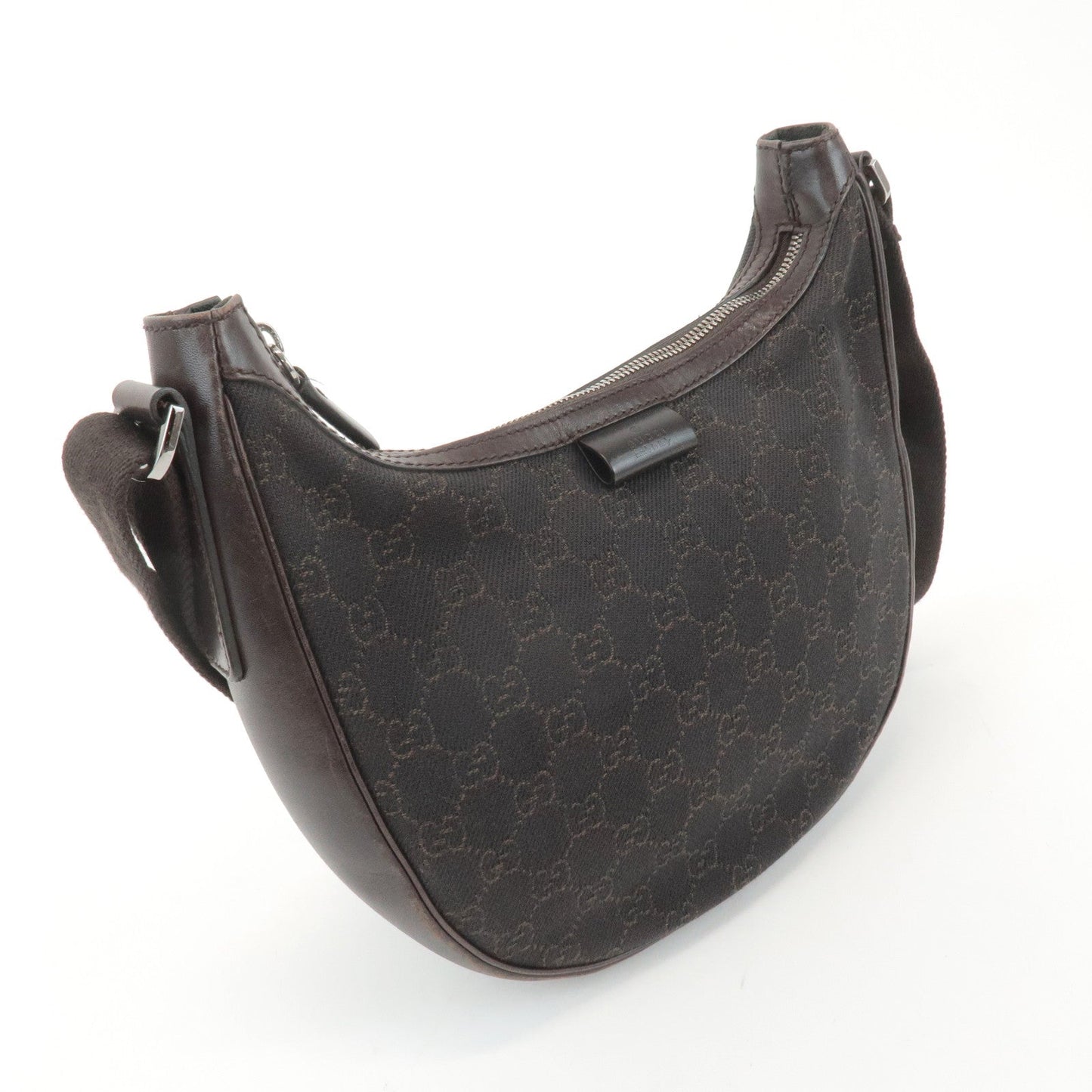 GUCCI GG Denim Leather Shoulder Bag Crossbody Dark Brownk
