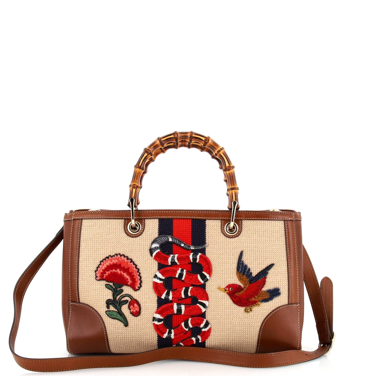 Bamboo Web Shopper Tote Embroidered Cross Stitch Canvas Medium