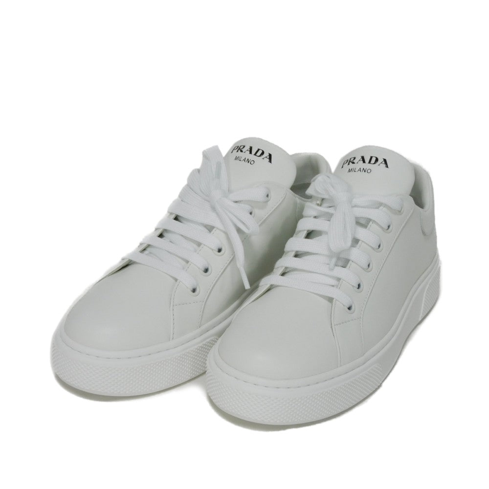 PRADA sneakers 1E621M Calf leather white Plat form logo print low tops Women 38.5 Used