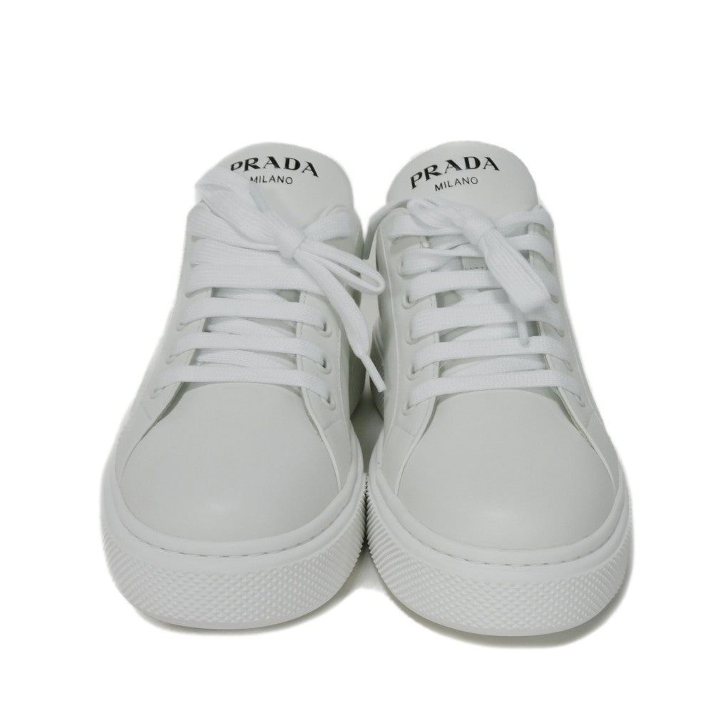 PRADA sneakers 1E621M Calf leather white Plat form logo print low tops Women 38.5 Used