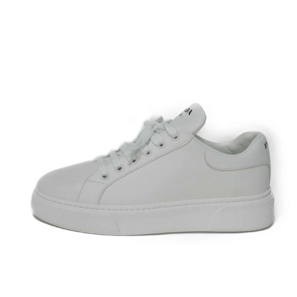 PRADA sneakers 1E621M Calf leather white Plat form logo print low tops Women 38.5 Used