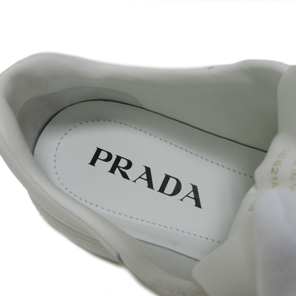 PRADA sneakers 1E621M Calf leather white Plat form logo print low tops Women 38.5 Used