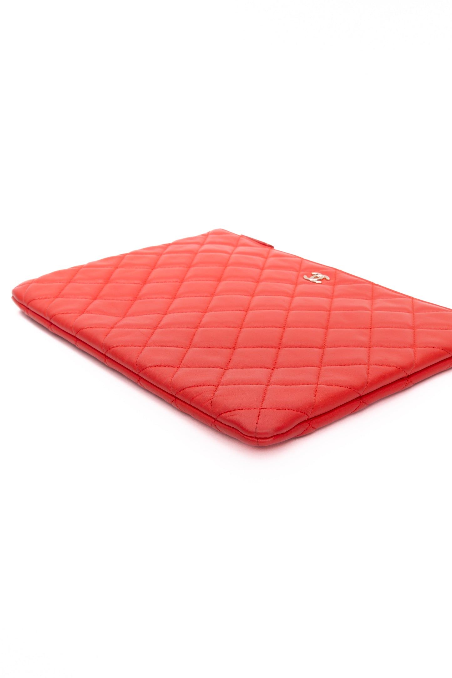 CHANEL Coral Lambskin Quilted Medium O Case Clutch