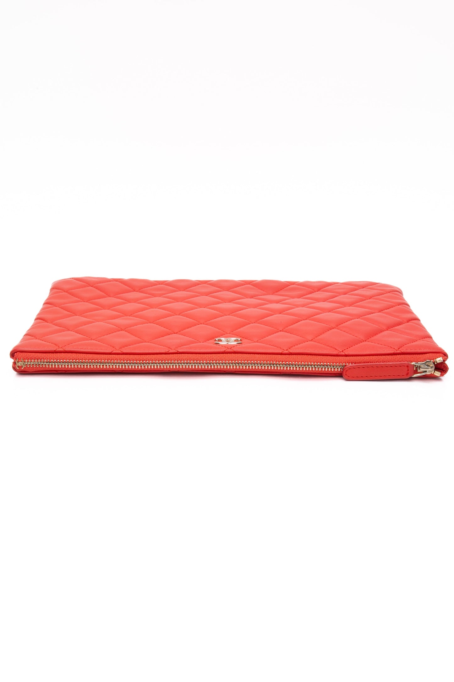 CHANEL Coral Lambskin Quilted Medium O Case Clutch