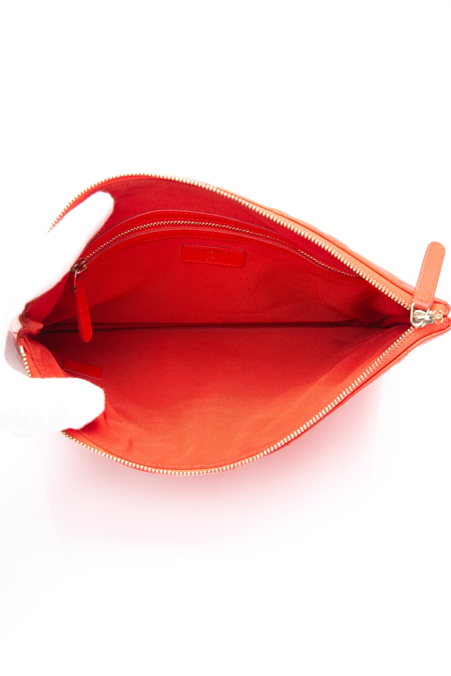 CHANEL Coral Lambskin Quilted Medium O Case Clutch