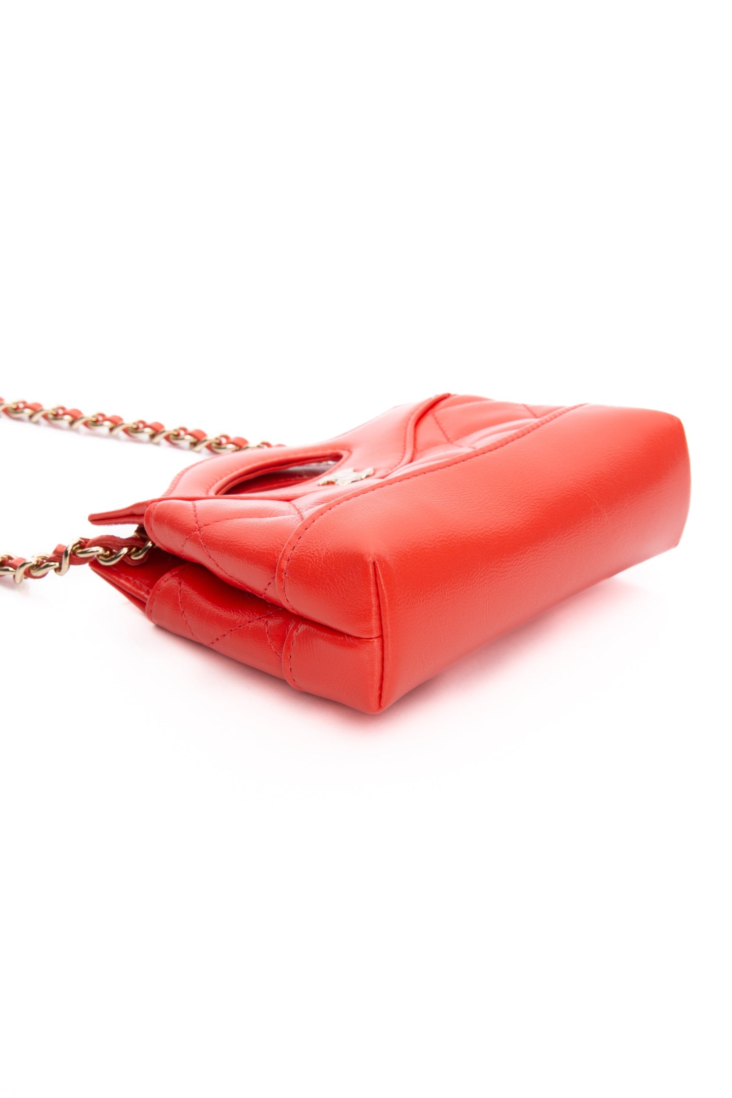CHANEL Coral Red Shiny Lambskin Quilted Mini 31 Clutch with Chain (New)