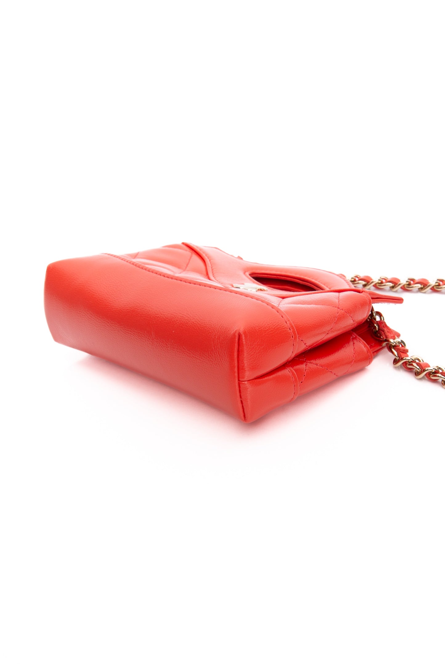 CHANEL Coral Red Shiny Lambskin Quilted Mini 31 Clutch with Chain (New)