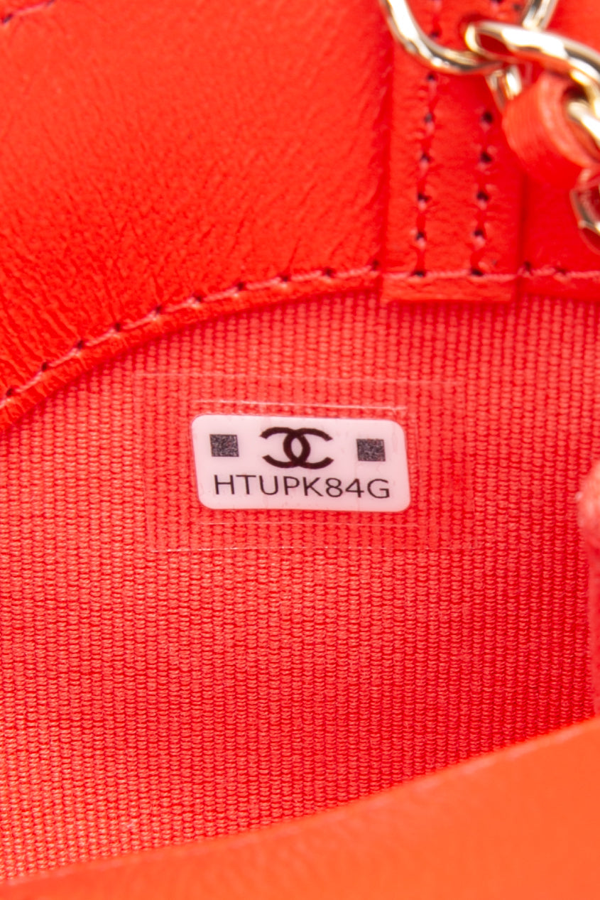 CHANEL Coral Red Shiny Lambskin Quilted Mini 31 Clutch with Chain (New)