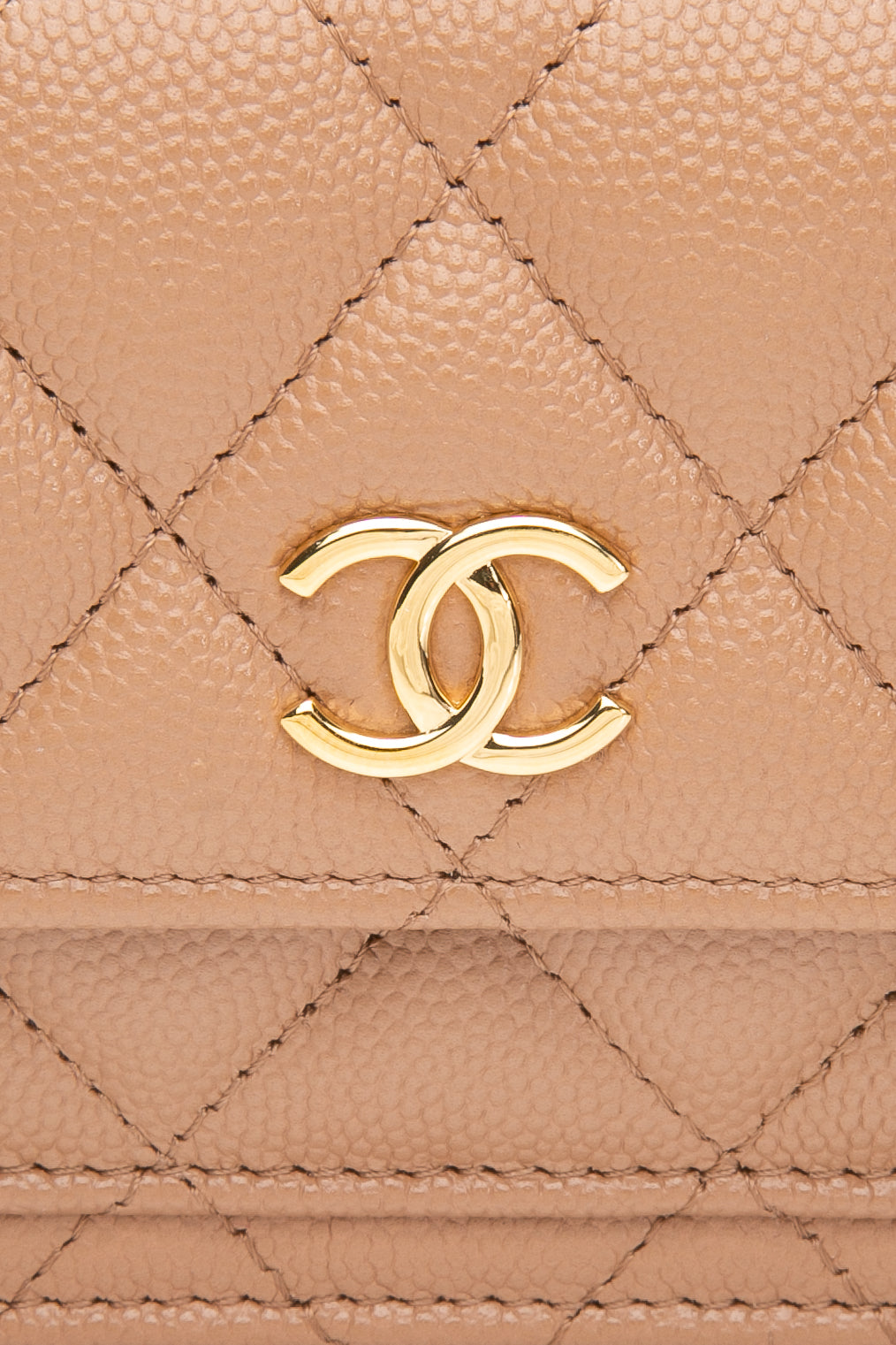 CHANEL Beige Caviar Quilted Pocket Clutch Wallet On Chain WOC