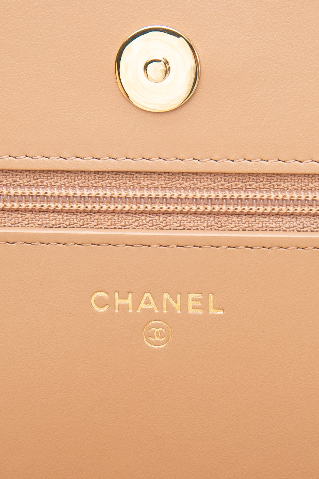 CHANEL Beige Caviar Quilted Pocket Clutch Wallet On Chain WOC