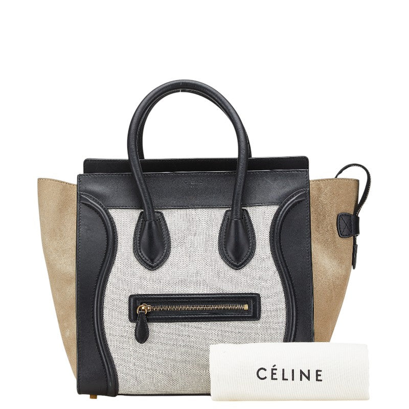 Celine Leather Canvas Suede Luggage Mini Shopper Handbag