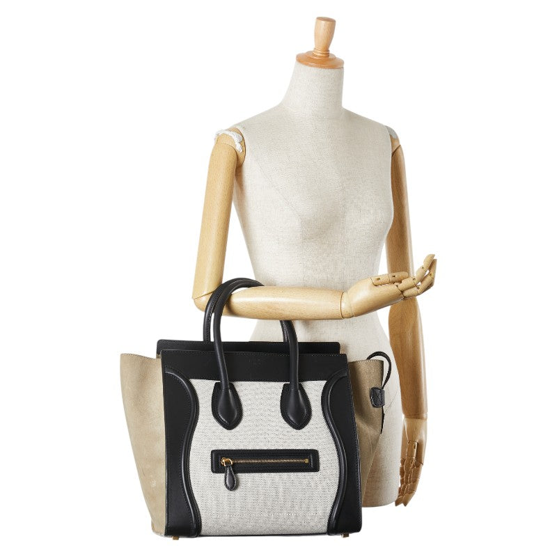 Celine Leather Canvas Suede Luggage Mini Shopper Handbag