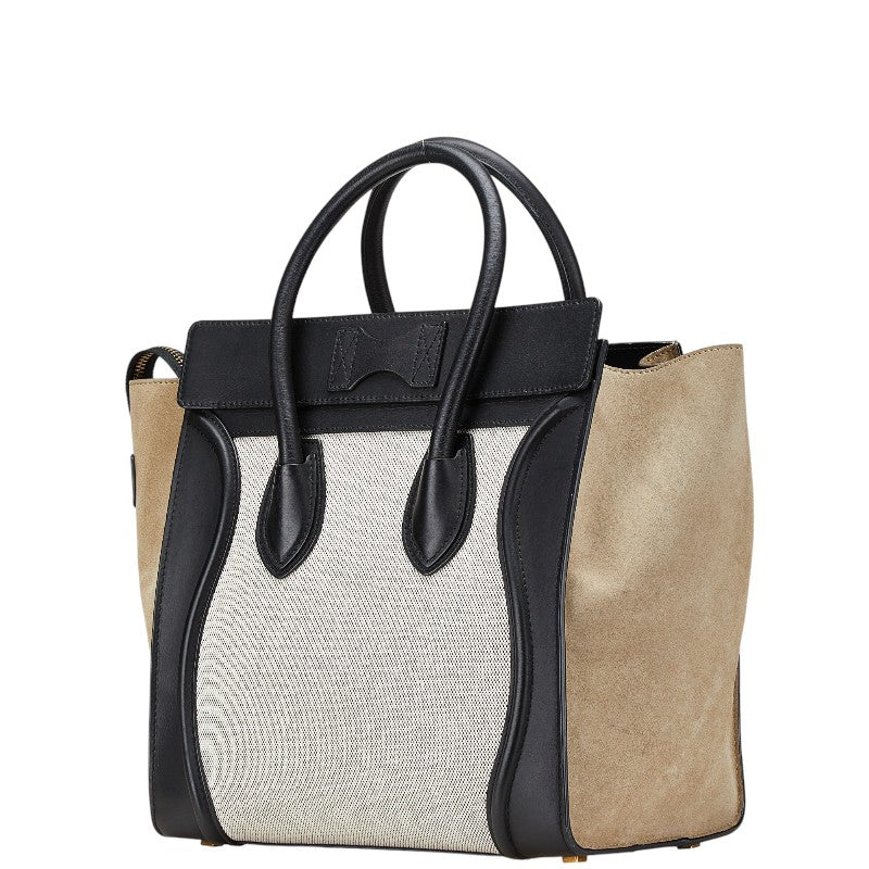 Celine Leather Canvas Suede Luggage Mini Shopper Handbag