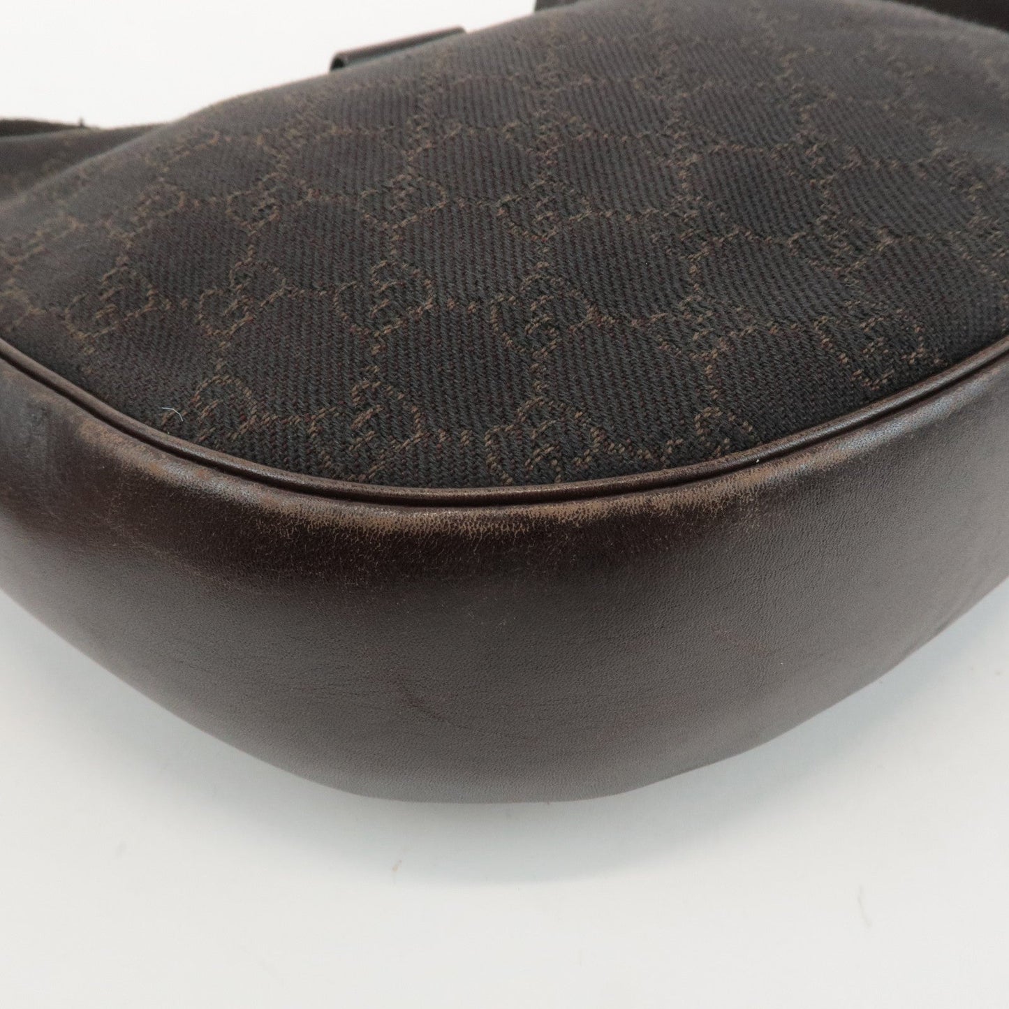 GUCCI GG Denim Leather Shoulder Bag Crossbody Dark Brownk