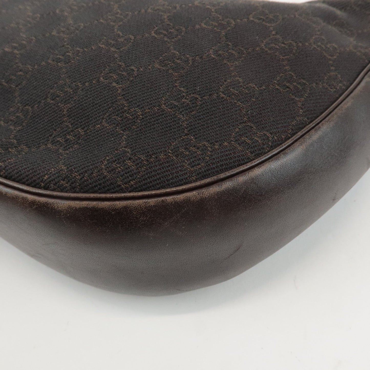 GUCCI GG Denim Leather Shoulder Bag Crossbody Dark Brownk