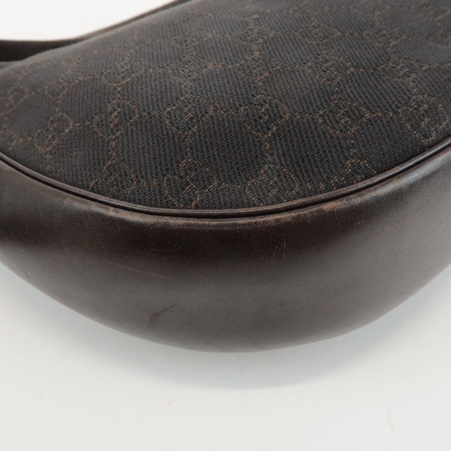 GUCCI GG Denim Leather Shoulder Bag Crossbody Dark Brownk